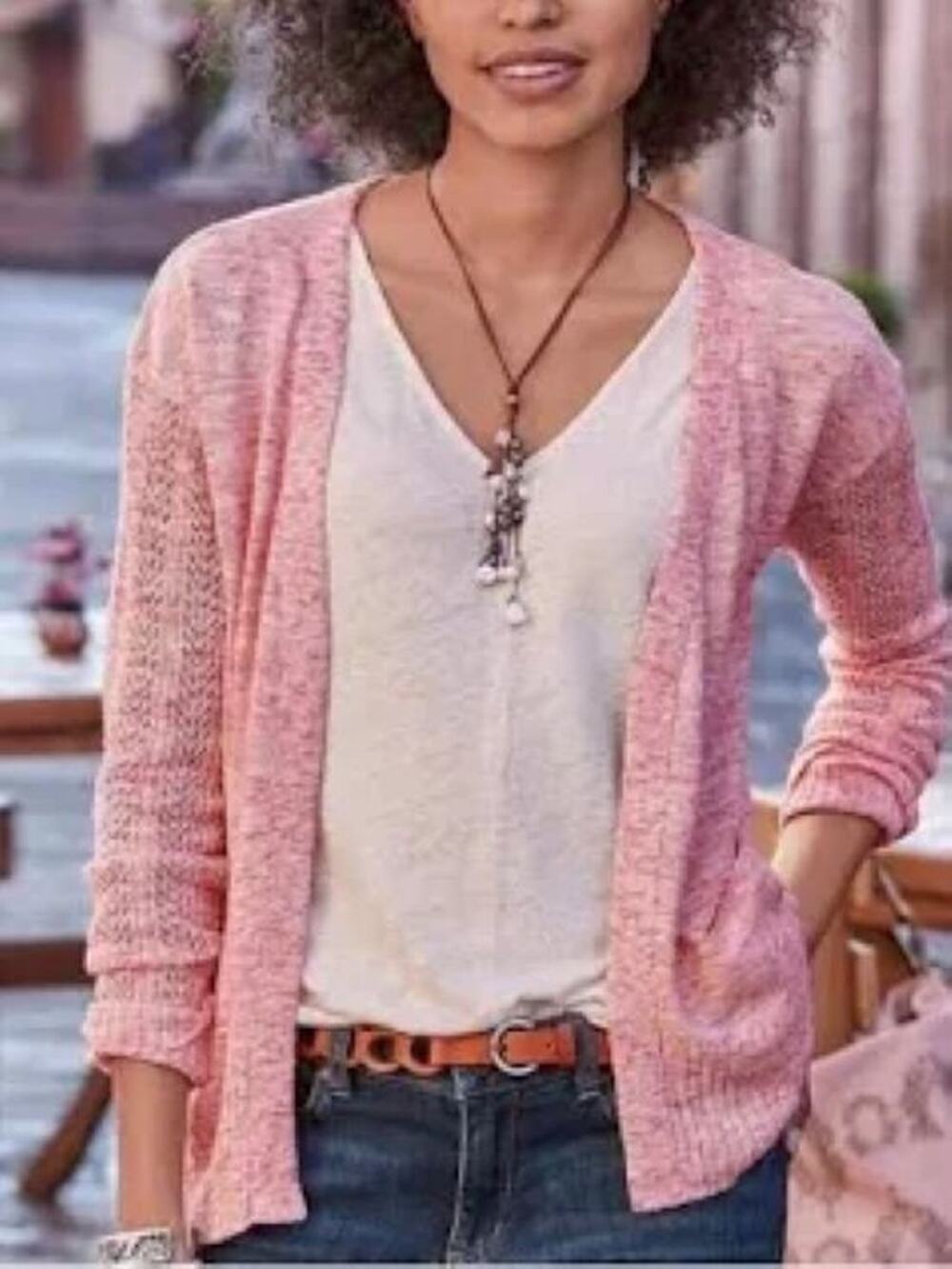 Sundance Womens M Adelaide Dreaming Pink Cardigan Open Front Pockets